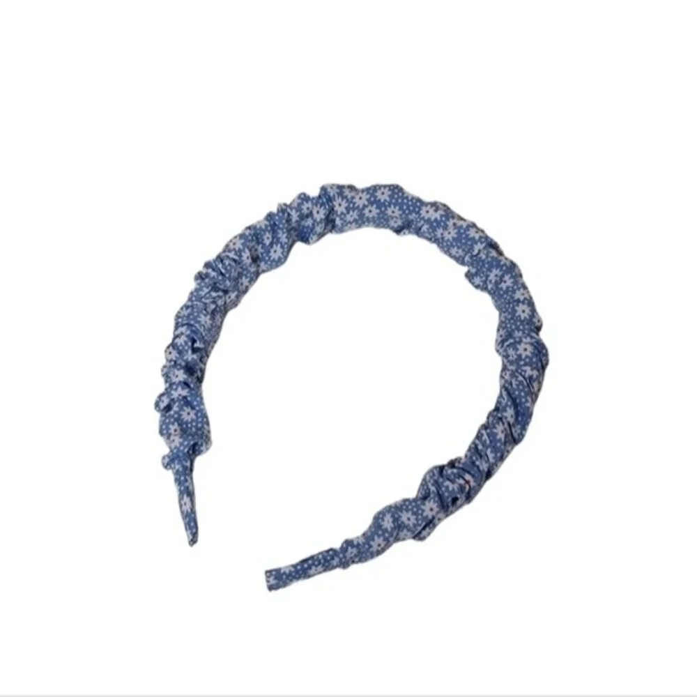 Ruched Blue White Floral Print Headband NEW